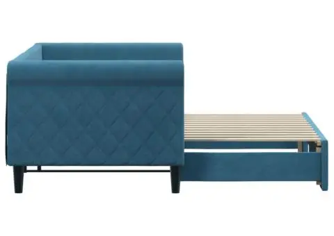 Pat de zi cu extensie, albastru, 80x200 cm, catifea - 4/5