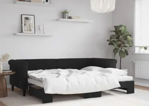 Pat de zi cu extensie, negru, 80x200 cm, catifea - 1/5