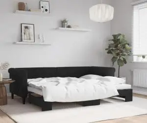 vidaXL Pat de zi cu extensie, negru, 80x200 cm, catifea