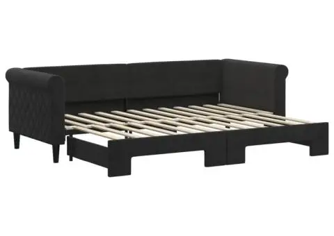 Pat de zi cu extensie, negru, 80x200 cm, catifea - 2/5