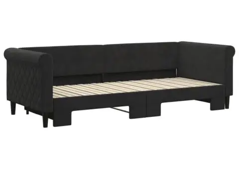 Pat de zi cu extensie, negru, 80x200 cm, catifea - 3/5