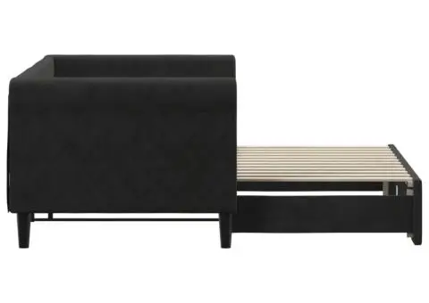 Pat de zi cu extensie, negru, 80x200 cm, catifea - 4/5