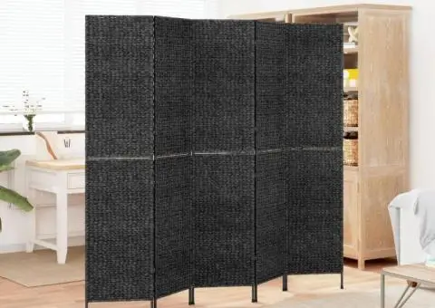 Paravan de cameră cu 5 panouri negru 205x180 cm zambilă de apă - 1/5