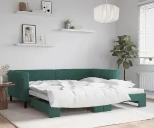 vidaXL Pat de zi cu extensie, verde închis, 100x200 cm, catifea
