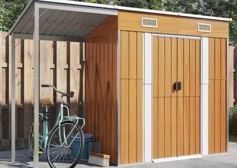 Șopron grădină, acoperiș extins, maro, 277x107x181 cm, oțel - 1/5