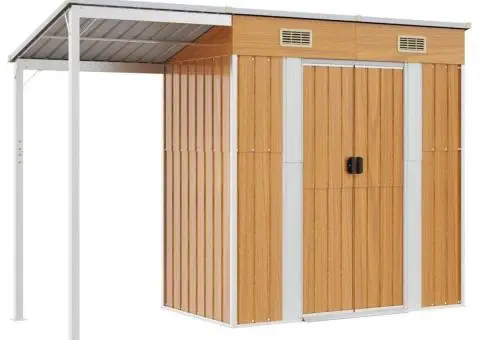 Șopron grădină, acoperiș extins, maro, 277x107x181 cm, oțel - 2/5