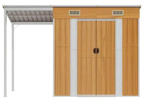 Șopron grădină, acoperiș extins, maro, 277x107x181 cm, oțel - 3/5