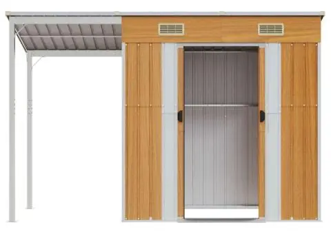 Șopron grădină, acoperiș extins, maro, 277x107x181 cm, oțel - 4/5