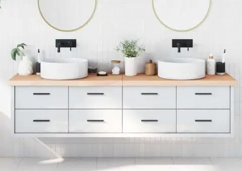 Blat de baie, 200x50x(2-6) cm, lemn masiv netratat - 1/5