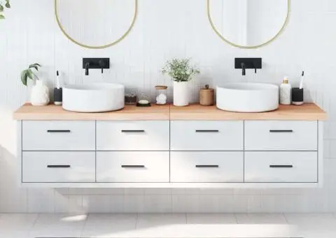 Blat de baie, 220x50x(2-6) cm, lemn masiv netratat - 1/5