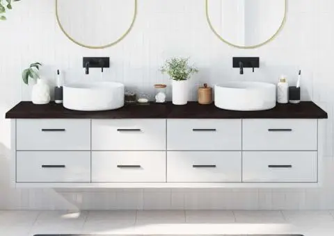 Blat de baie, maro închis, 220x60x(2-4) cm, lemn masiv tratat - 1/5