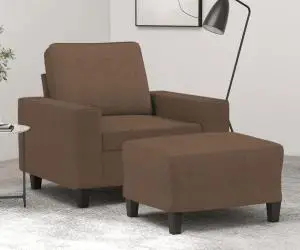 vidaXL Fotoliu canapea cu taburet, maro, 60 cm, material textil