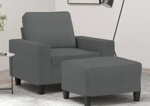 Fotoliu canapea cu taburet, gri închis, 60 cm, textil - 1/5