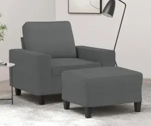 vidaXL Fotoliu canapea cu taburet, gri închis, 60 cm, textil