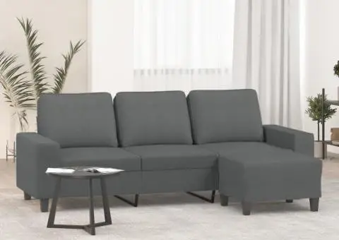 Canapea cu 3 locuri și taburet, gri închis, 180 cm, textil - 1/5