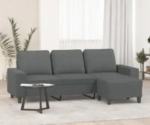 vidaXL Canapea cu 3 locuri și taburet, gri închis, 180 cm, textil