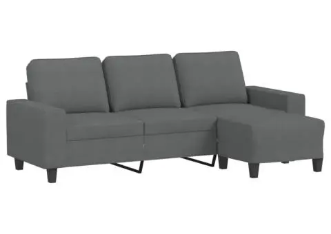Canapea cu 3 locuri și taburet, gri închis, 180 cm, textil - 2/5