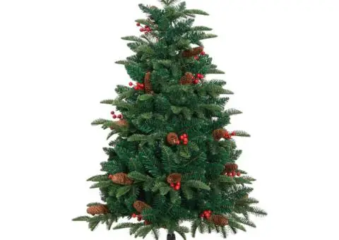 Pom Crăciun artificial cu balamale, conuri, fructe roșii 120 cm - 2/5