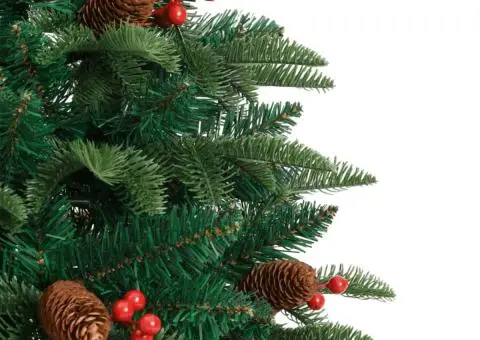 Pom Crăciun artificial cu balamale, conuri, fructe roșii 120 cm - 5/5