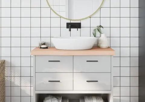 Blat de baie, 100x30x(2-6) cm, lemn masiv netratat - 1/5