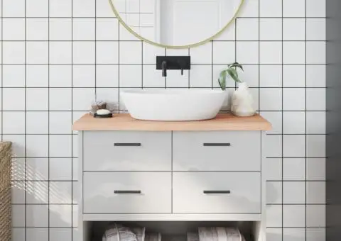 Blat de baie, 100x40x(2-4) cm, lemn masiv netratat - 1/5