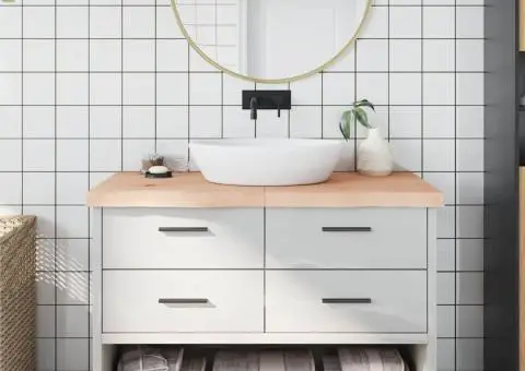 Blat de baie, 120x50x(2-6) cm, lemn masiv netratat - 1/5