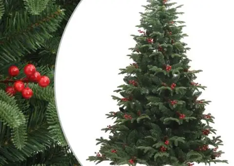 Pom Crăciun artificial cu balamale, conuri, fructe roșii 180 cm - 1/5