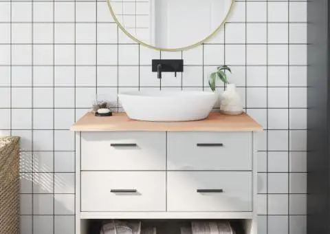 Blat de baie, 100x60x2 cm, lemn masiv netratat - 1/5