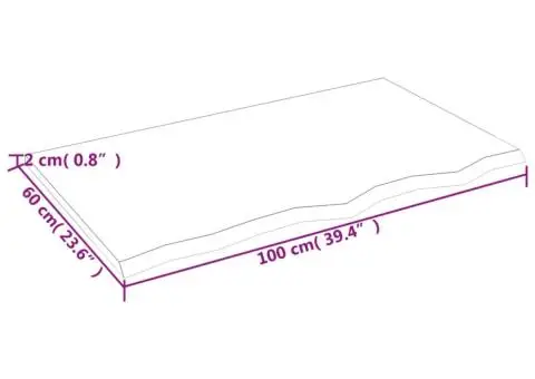Blat de baie, 100x60x2 cm, lemn masiv netratat - 5/5