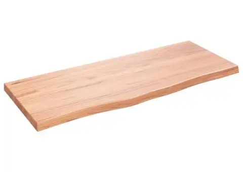 Blat de baie, maro deschis, 100x40x(2-4) cm, lemn masiv tratat - 2/5