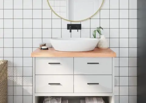 Blat de baie, maro deschis, 100x60x(2-6) cm, lemn masiv tratat - 1/5