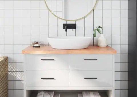 Blat de baie, maro deschis, 120x60x(2-4) cm, lemn masiv tratat - 1/5