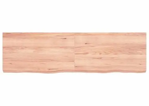 Blat de baie, maro deschis, 140x40x(2-6) cm, lemn masiv tratat - 4/5