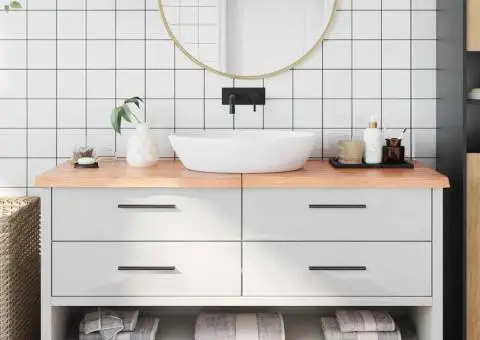 Blat de baie, maro deschis, 160x40x(2-4) cm, lemn masiv tratat - 1/5