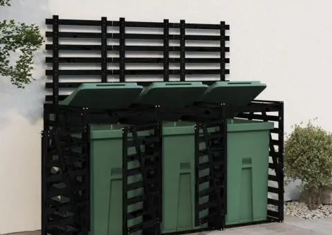 Magazie triplă depozitare coș de gunoi, negru, lemn masiv pin - 1/5