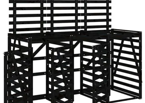 Magazie triplă depozitare coș de gunoi, negru, lemn masiv pin - 2/5