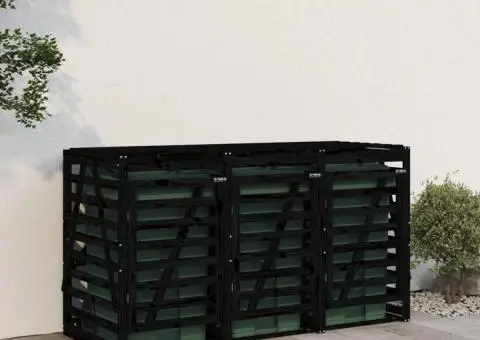 Magazie triplă depozitare coș de gunoi, negru, lemn masiv pin - 3/5