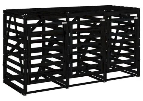 Magazie triplă depozitare coș de gunoi, negru, lemn masiv pin - 5/5