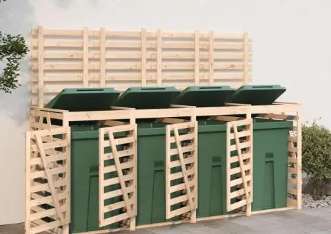 Magazie cvadruplă depozitare coș de gunoi, lemn masiv de pin - 1/5