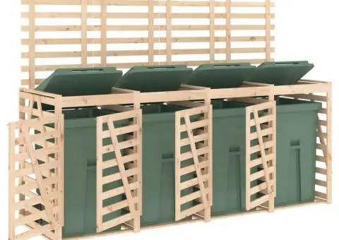 Magazie cvadruplă depozitare coș de gunoi, lemn masiv de pin - 4/5