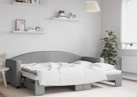 Pat de zi cu extensie, gri deschis, 80x200 cm, textil - 1/5