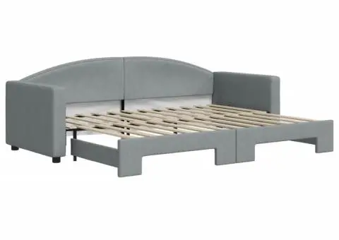 Pat de zi cu extensie, gri deschis, 80x200 cm, textil - 2/5