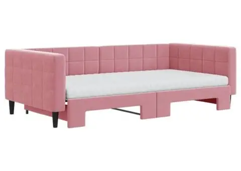 Pat de zi cu extensie și saltea, roz, 100x200 cm, catifea - 3/5