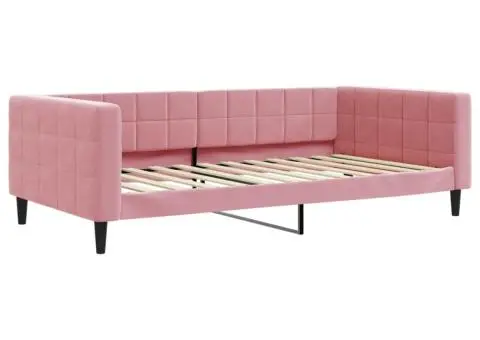 Pat de zi cu extensie și saltea, roz, 100x200 cm, catifea - 4/5