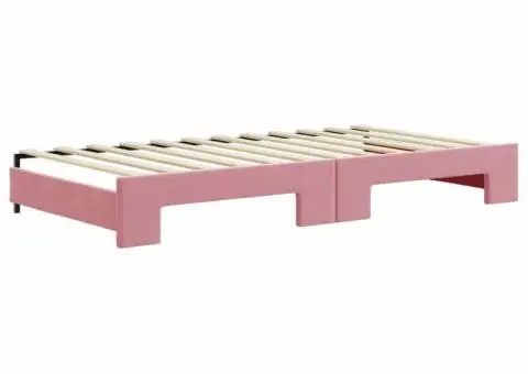 Pat de zi cu extensie și saltea, roz, 100x200 cm, catifea - 5/5