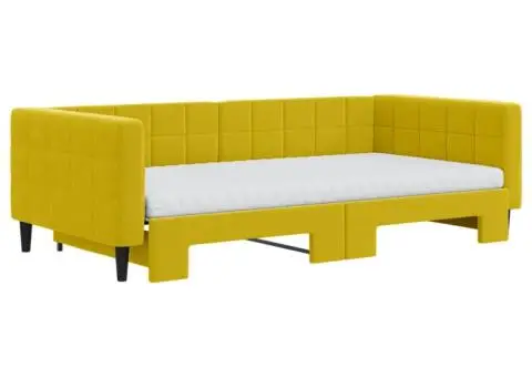 Pat de zi cu extensie și saltea, galben, 100x200 cm, catifea - 3/5