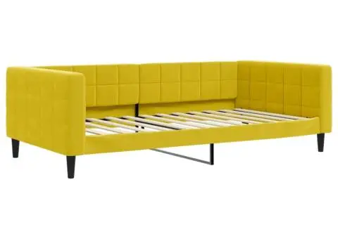 Pat de zi cu extensie și saltea, galben, 100x200 cm, catifea - 4/5