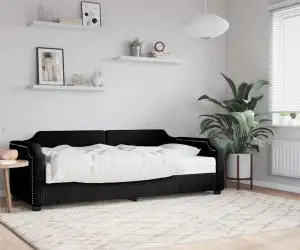 vidaXL Pat de zi cu saltea, negru, 80x200 cm, textil