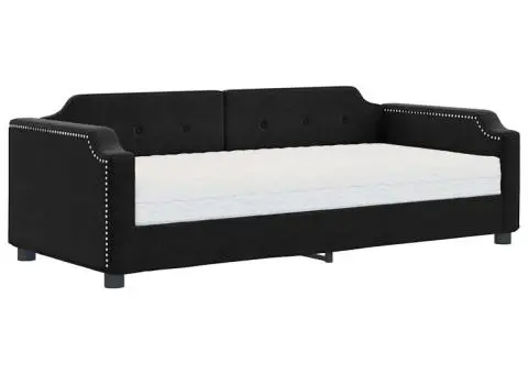 Pat de zi cu saltea, negru, 80x200 cm, textil - 2/5