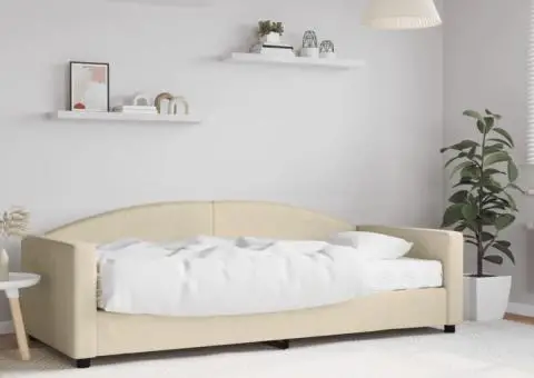 Pat de zi cu saltea, crem, 90x200 cm, textil - 1/5